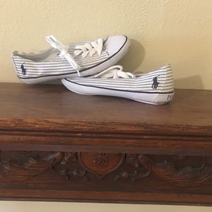 Polo Ralph Lauren blue and white stripe sneakers
